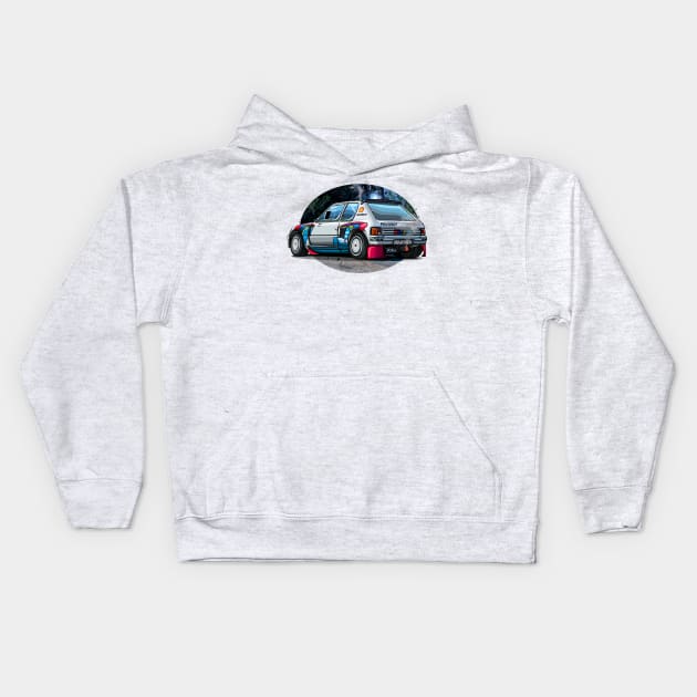 Peugeot 205 T16 Group B Kids Hoodie by Mario Ramos Rally Art